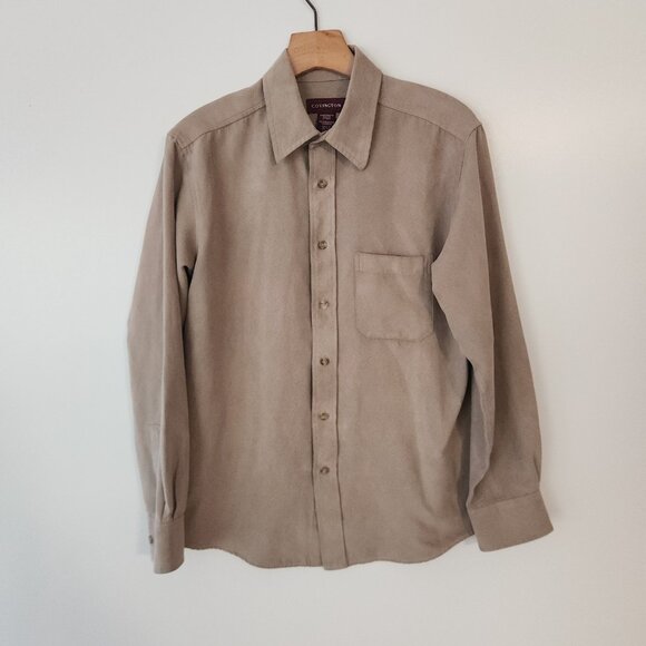 Vintage Covington Sueded Shirt Button Up Tan Beige Long Sleeve Mens Small - Picture 2 of 10